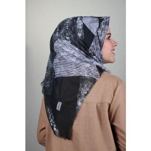 JAWEL LINEN FLAMLI SCARF BLACK WHİTE SERIES-DESEN-02-RENK-01