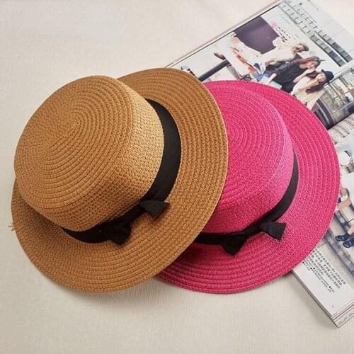 Summer Hats For Women Sun Hat Beach Ladies Fashion Flat Brom Bowknot Panama Lady Casual Sun Hats For Women Straw Hat