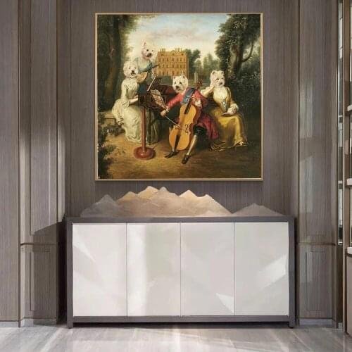 Dog Lady Band Oil Paintings Print On Canvas Art Posters And Prints Classical Animals Wall Art Pictures For Living Room Cuadros