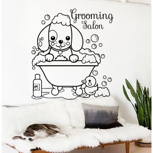 Dog Grooming Sign Wall Art Stickers Pet Salon Decor Vinyl Sticker Puppy Pet Bath Shop Wall Decal Door Mural Home Decoration G607