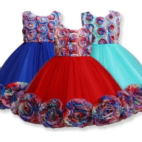 Flowers Girl Big Flower Wedding Dress 2021 New Elegant Mesh Kids Girl Princess Dress For Girls Piano Performance Evening Dresses