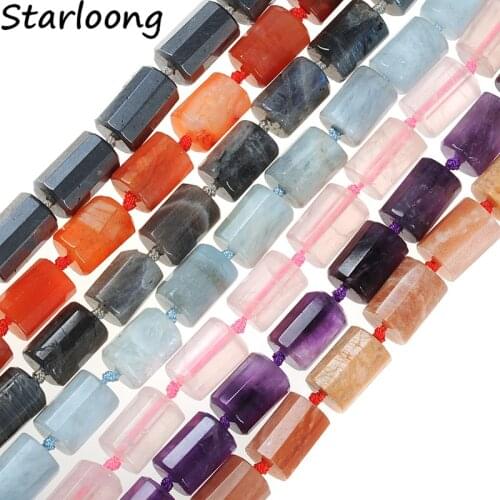 Tube Cylinder Columnar Rose Pink Tiger Quartzs Amethysts Moon Faceted Strand Stone Beads For DIY Jewelry Making 11x15mm 15inch