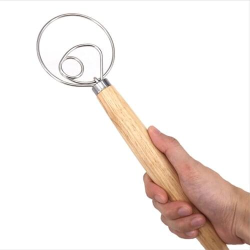 2 Pcs Danish Dough Whisk Wooden Handle Stainless Steel Original Bread Whisk and Dough Scraper