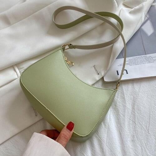 Vintage Women Pure Color PU Leather Shoulder Underarm Hobos Bag Casual Ladies Small Handbags Purse