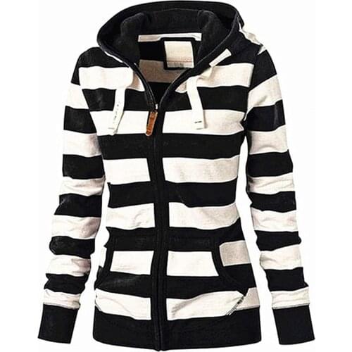 Women Hoodies Stripe Sweatshirt Female Long Sleeve Hooded Pocket Pullover Tops Shirt Mujer толстовка женская Spot Wholesale