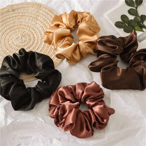 Women Reflect Light Hair Bands Satin Solid Color Silk Hair Ties Scrunchie Ponytail Holder Hair Accessories Headband For Women