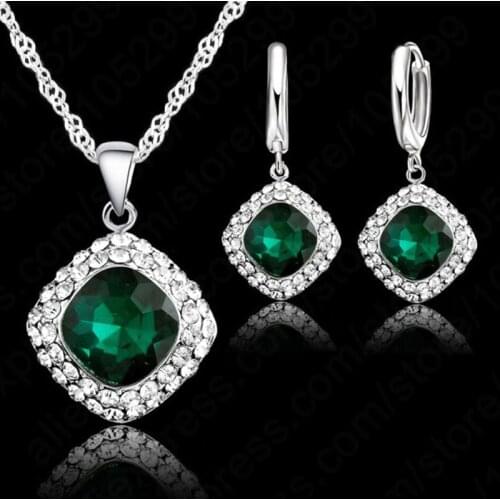 Vintage 925 Sterling Silver Jewelry Set Charming Pendant Necklace Earring Crystal Sets For Women Wedding