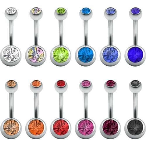 ZS 12 Pcs Color Stainless Steel Body Jewelry Double Crystal Belly Navel Piercing Belly Button Ring Body Jewelry Ombligo Nombril