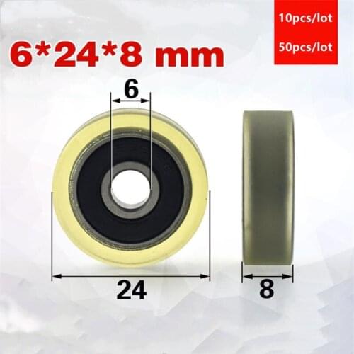 10pcs/50pcs 6*24*8mm polyurethane PU 626 626RS low noise roller bearing friction pulley 6x24x8