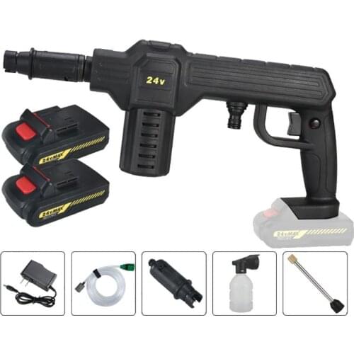 160W Cordless Car Washer Gun High Pressure Handheld Auto Spray Powerful Car Wash Gun + 5M Hose +12/24V Battery Water Pump