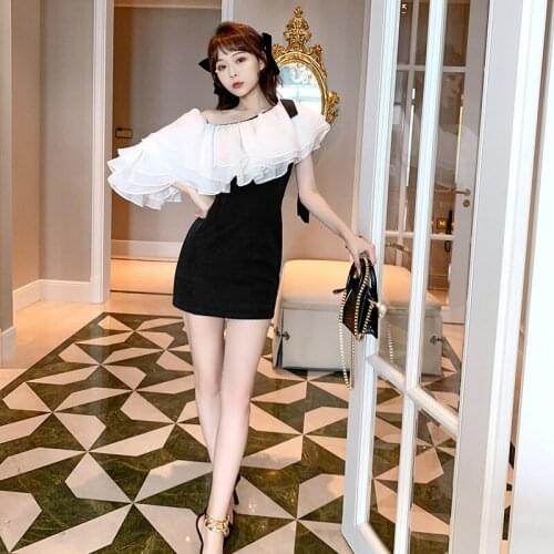 2021 Runway Design Ruffle Patchwork Backless Dress Ladies Slim Corset Chiffon Dress Woman Mini Sexy Party Dresses Women Summer