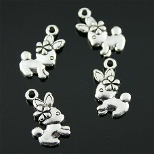 40pcs Charms Double Sided Rabbit 18x20mm Tibetan Bronze Silver Color Pendants Antique Jewelry Making DIY Handmade Craft