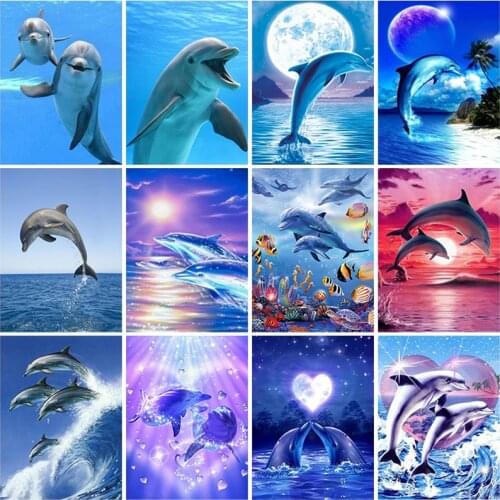 5D Diamond Painting Dolphin Full Square Round Diamond Embroidery Animals Pictures Rhinestones Mosaic Cross Stitch Hnadmade Gift