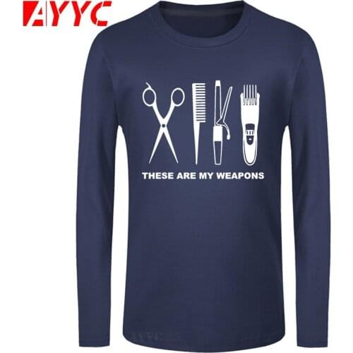 AYYC long sleeve tee Brand Clothing Summer Fashion Hairdresser T Shirt Men Cotton Barber Weapons T-shirt Tops Cool Tees