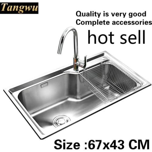 Free shipping Apartment standard vogue kitchen single trough sink 304 food-grade stainless steel hot sell 67X43 CM