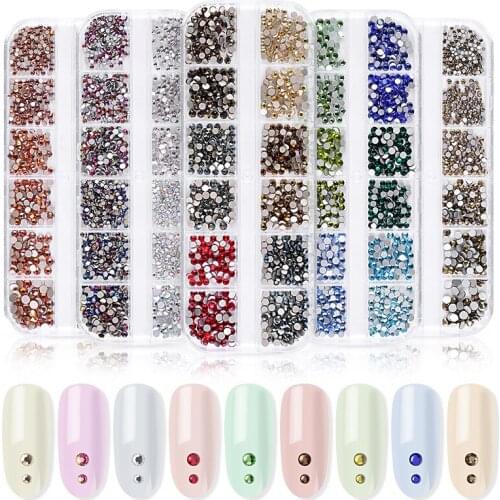 12 Grid 3D Glitter Nails Accesorios Crystal Glass Back Rhinestone DIY Design Nails Decoration Nail Supplies For Professionals