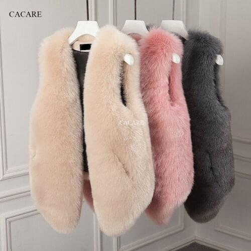 CACARE Faux Fur Coat Vest 2018 Autumn Winter Fluffy Long Fur Coat Fake Fur Jacket Shaggy Cardigan F0136 4 Colors