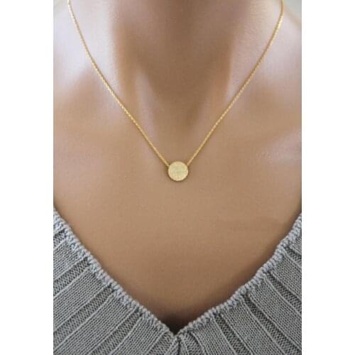 Tiny Open Brushed Round Circle Disk Coin Disc Point Dot Circular Cake Pie Shape Necklaces Geometric Pendant Chain Women Jewelry