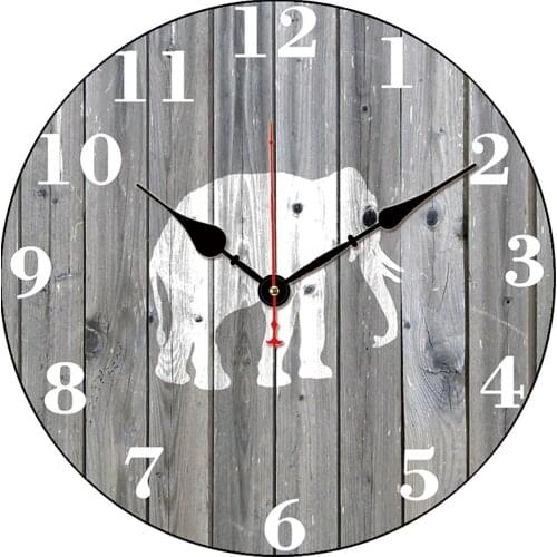 French Vintage Retro Wood Striped Round Wall Clock Decorative White Elephant Paint Home Teen Room Hanging Wall Watches Clock