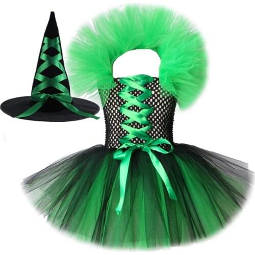 Kids Halloween Witch Dresses for Girls Christmas Tutu Dress with Witch Hat Costume for Children New Year Clothes Girl 1-12 Years
