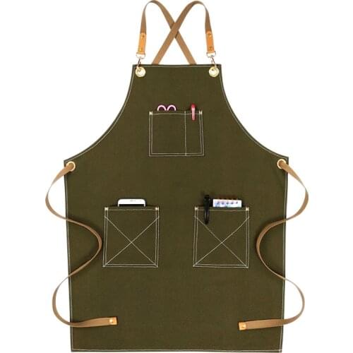 Waterproof Canvas Apron Cotton Straps Florist Gardener Barber Work Wear Cafe Barista Bartender Pastry Chef Waitstaff Uniform K88