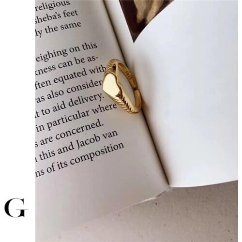 GHIDBK Handmade 925 Sterling Silver Shaped Heart Textured Open Rings Minimalist Ring Adjustable Statement Ring Wholesale
