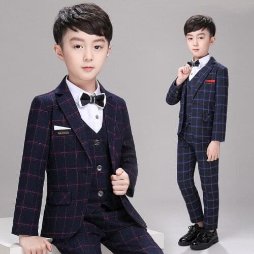 Kids Formal Jacket+vest Pants Bowtie 4pcs Wedding Suit Flower Boys Birthday Dress Children Gentleman Party Costume