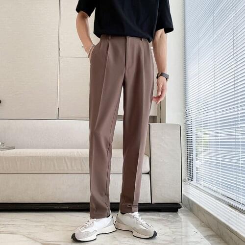 Korean Solid Color Dress Pants for Men Fashion Business Office Social Suit Pant Casual Streetwear Carrot Trousers Male Clothing