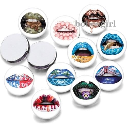 Lip print kiss 12mm18mm 20mm Snap button jewelry DIY Bracelet Round photo glass cabochons P6740