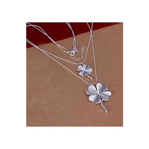 N218 925 Hot Selling silver Necklace, 925 silver Pendant fashion jewelry Double Four-Leaf Clover And Snake /ajqajaxa ajuajbba