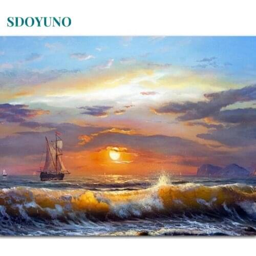 SDOYUNO Seascape Oil Paint By Numbers Kits Scenery Painting By Numbers On Canvas Frameless 60x75cm Handpaint DIY Home Decor