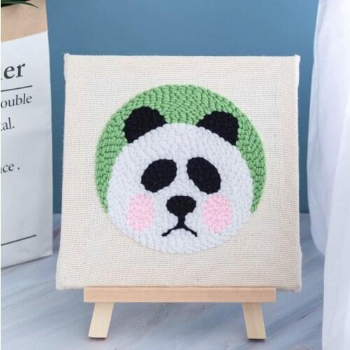 Cute Panda DIY Punch Needle Embroidery Kit with Frame Needlework Cross Stitch for Beginner Handmade Sewing craft Home Decor