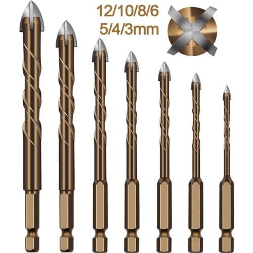 URANN 3/4/5/6/8/10/12mm Cross Hex Tile Drill Bits Set For Glass Ceramic Concrete Hole Opener Hard Alloy Triangle Bit Tools