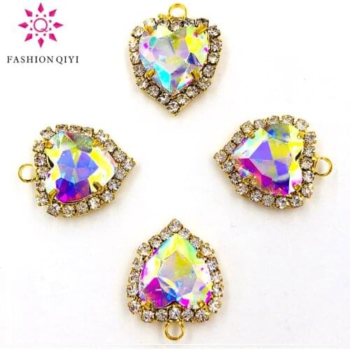NEW 12mm White AB heart shape gold base single loop Crystal button flatback Glass sew on rhinestones diy garment Accessories