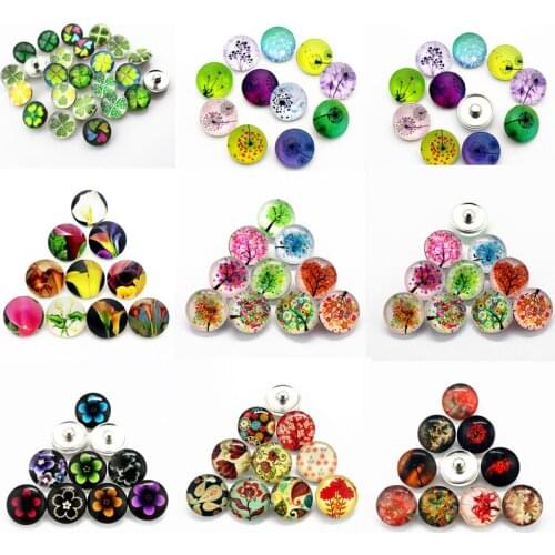 New Arrival 10pcs/lot clover flower life tree Snaps Buttons 18mm Snaps Charms Fit Ginger Snaps Bracelets&Bangles Jewelry