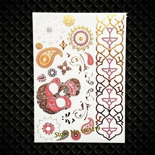 New Sexy Fashion Pink Skull Henna Pattern Temporary Tattoo Stickers GYH-033 Lace Indian Sunflower Gold Flash Metallic Tattoos