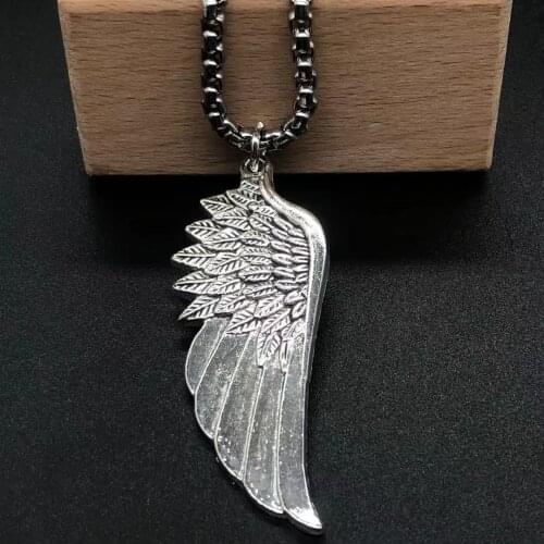 Popular Fashion Feather Men Pendant Necklace Punk Retro Stainless Steel Frame Chain Necklace Mens Jewelry Gift