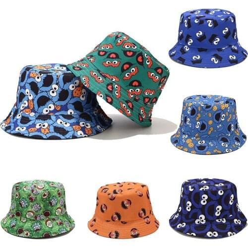 Reversible Bucket-Hats Vintage Printed Sunscreen Men Women Fisherman Cat Cotton Fashion Anti-sun Street Hip Hop Panama Hat