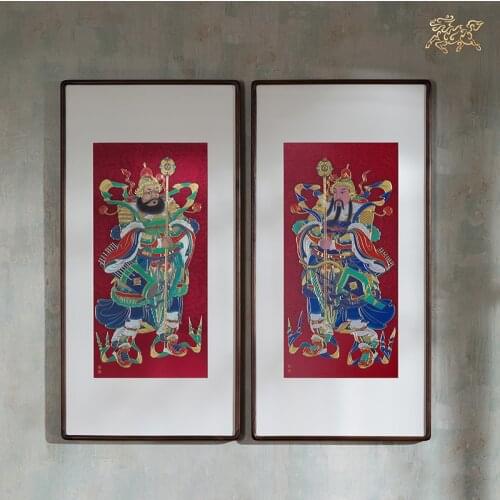 A pair 2p large ASIA home shop hallway wall high grade Bronze sculpture decorative MEN SHEN Gods painting BLESS safe GOOD LUCK