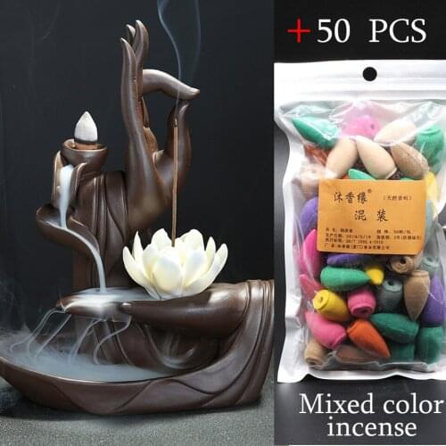 Gift 20Cones Ceramic Incense Censer Buddha Hand Backflow Incense Burner Lotus Incense Stick Holder Chrimas Gift Mother 's gift