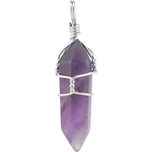 Retro Reiki Healing Chakra Stone Pendulum Pendant Hand Craft Wire Wrap Natural Amethysts Turquoises Agates Opal Quartz Pendants