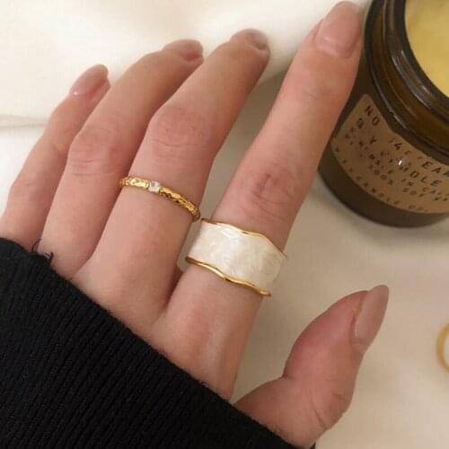 French Retro Drip Glaze Gold Plated Ring Accessories Aesthetic Fashion Irregular Handmade Adjustable Promise Jewelry Gift for Wo