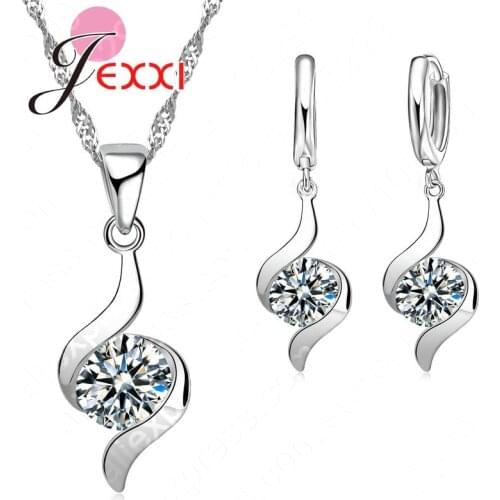 Luxury Shinny CZ Pendant J925 Sterling Silver Jewelry Sets Necklace/Earring Classic Bridal Wedding Jewelry Sets