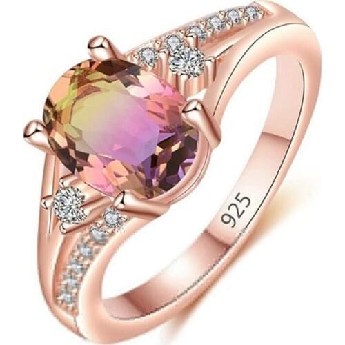 Rose Gold Filled With Natural Stones Bridal Wedding Engagement Ring Personality Charm Jewelry