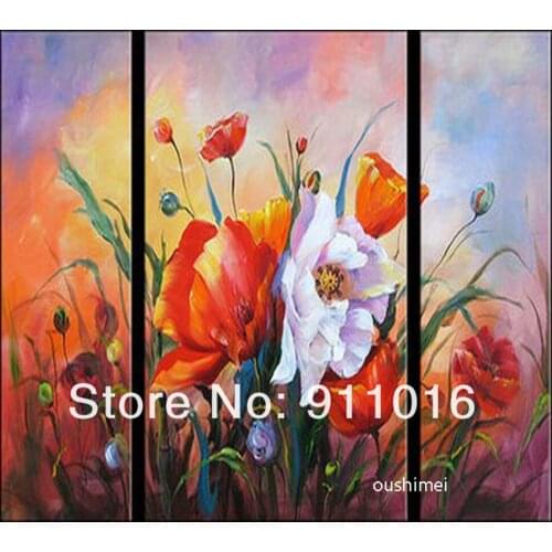 Hand Painted Modern Bouquet Oil Painting Picture on Canvas Wall Art 3pcs Painting For Living Room Decor Group Of Flower Picture
