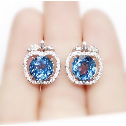 Natural real blue topaz apple style stud earring Per jewelry 8*8mm 2.5ct*2pcs gemstone 925 sterling silver Fine jewelry X218378