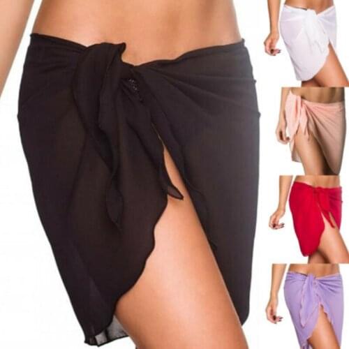 Chiffon Womens Short Length Sheer Chiffon Sarong Wrap New Beach Swimwear Bikini Cover Up Solid Color