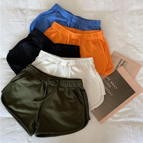 New Simple Summer Women Solid Color Stretch Short Pants All Match A Line Girl Shorts High Waist Drawstring Pockets Sport Shorts