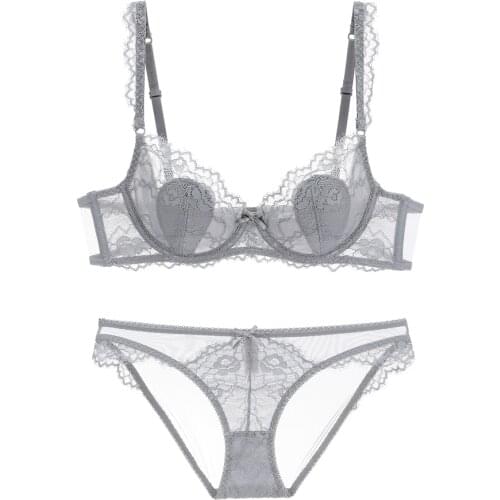 Brand NEW Women Lace-trim Bra and Panties Sets See Though Lace Bra Very Sexy Lingerie Plunge Underwear A B C D E Cup Plus Size