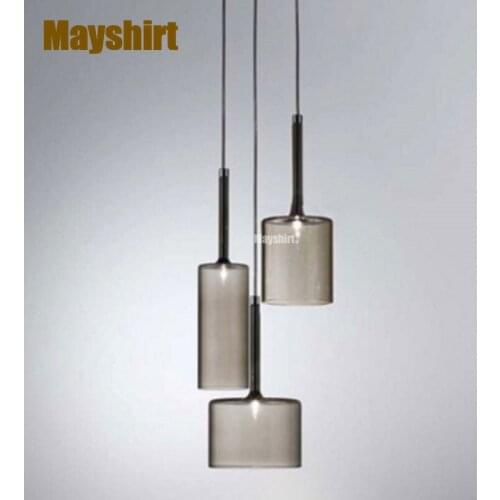 Modern Stained Glass Led Pendant Light Nordic Living Room Deco Kitchen Island Hanging Lamp Gray Glass Dining Room Light Fixture